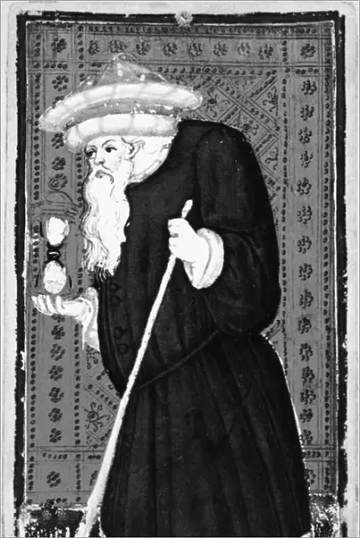 HERMIT, 1430. Symbol of Prudence. Tarot card from Italian deck printed in Milan