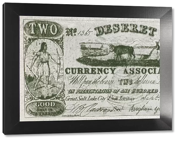 MORMON CURRENCY, 1858. Bank note issued at Salt Lake City and bearing the signature