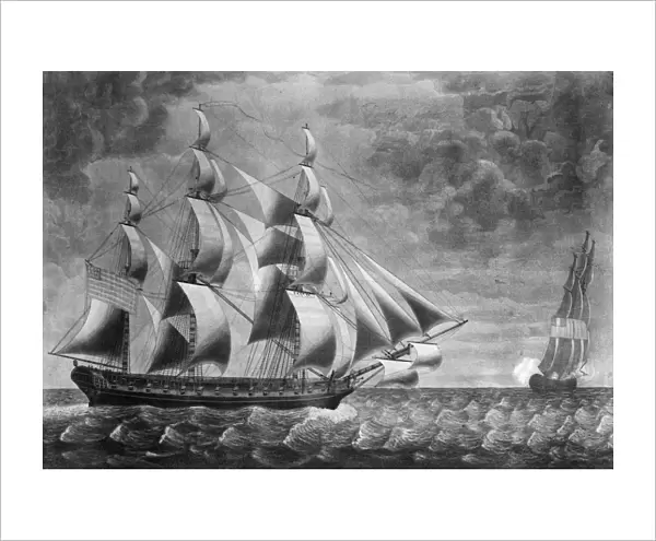 USS CONSTELLATION, 1799. The American frigate USS Constellation bearing down