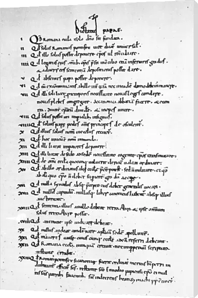 DICTATUS PAPAE, 1075. The opening page of the Dictatus Papae, twenty-seven propositions