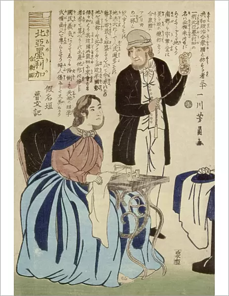 JAPAN: AMERICANS, 1861. Woodblock print, Japanese, 1861