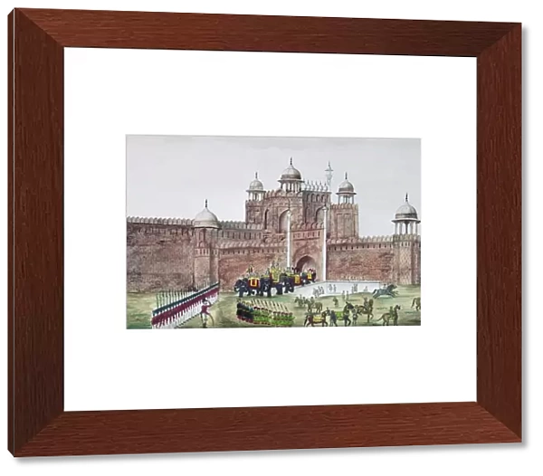DELHI: RED FORT, c1830. Procession of British troops from the Red Fort at Delhi, India