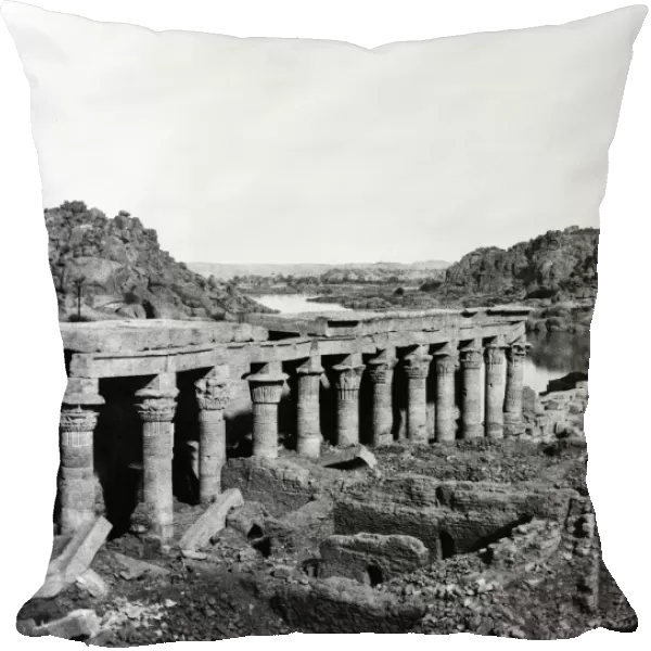 EGYPT: ISLAND OF PHILAE. Ruins of columns and the a pylon of the Temple of Isis