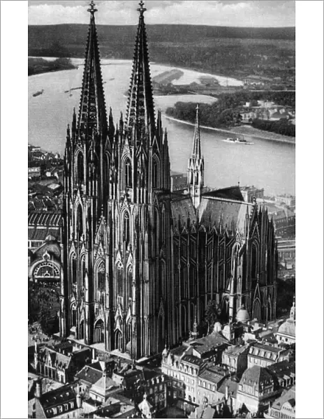 GERMANY: COLOGNE, c1920. Aerial view of the Cologne Cathedral in Cologne, Germany