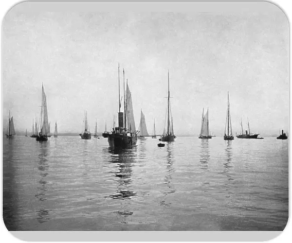 NEW YORK BAY, c1890. Sailboats in New York Bay. Photograph, c1890