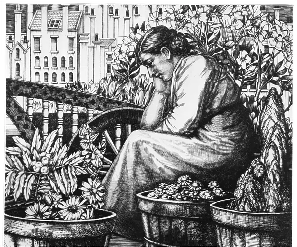 JENNINGS: FLOWER SELLER. The Flower Seller. Etching, 1929, by E. Owen Jennings
