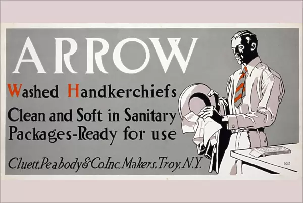 AD: ARROW, c1925. Advertisement for Arrow handkerchiefs. Lithograph by Edward Penfield