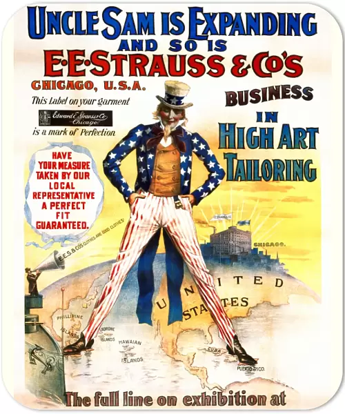 AD: TAILORING, c1898. Uncle Sam is expanding and so is E
