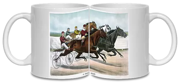 HORSE RACING, c1894. A Fast Heat. Drivers and horses in the midst of a harness race