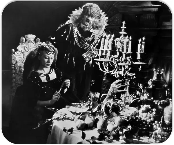 BEAUTY AND THE BEAST, 1946. Josette Day as Beauty and Jean Marais as the Beast in the 1946 French film directed by Jean Cocteau