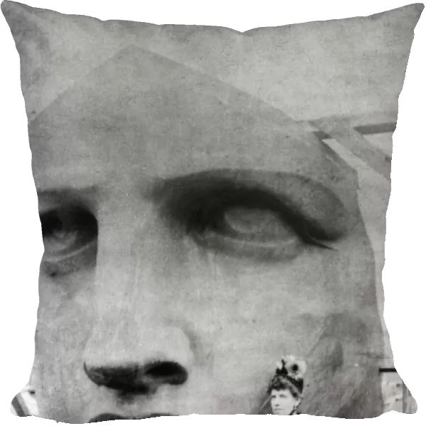 STATUE OF LIBERTY, 1885. Face of the Statue of Liberty before asemblage at Bedloes Island in New York Harbor, 1885