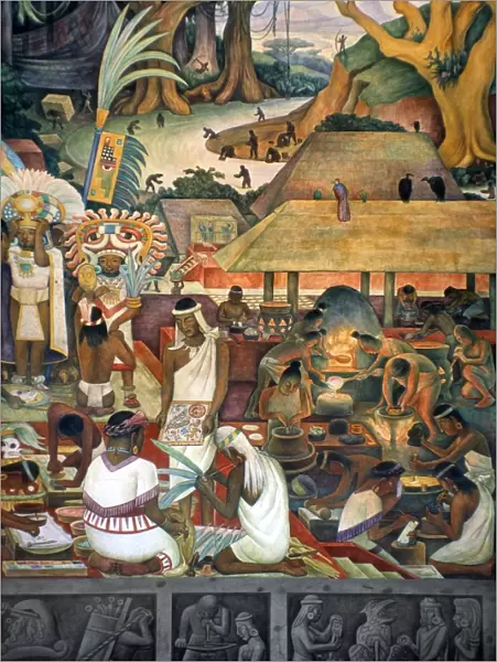 RIVERA: PRE-COLUMBIAN LIFE. The Zapotec Civilization. Mural, c1925, by Diego Rivera at the Ministry of Public Education, Mexico City