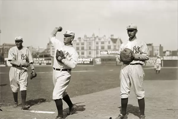 NEW YORK HIGHLANDERS, 1912. Harry Wolverton (center) and Bob Williams (right) playing for the New York Highlanders, 1912