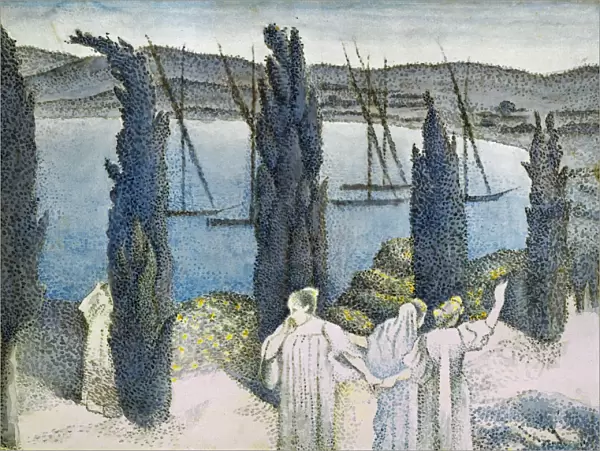 CROSS: CYPRESSES, 1896. Gouache drawing by Henri-Edmond Cross, 1896