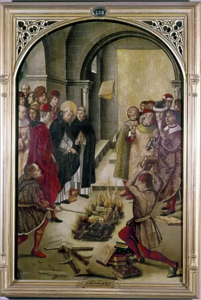 SAINT DOMINIC. Saint Dominic of Guzman, throwing heretical books into a fire