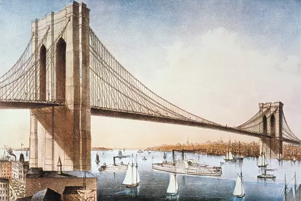 BROOKLYN BRIDGE, NYC, 1881. The Great East River Suspension (Brooklyn) Bridge: lithograph, 1881, by Currier & Ives