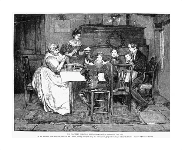 DICKENS: A CHRISTMAS CAROL. Bob Cratchits Christmas Dinner. Wood engraving after Edwin Austin Abbey for Charles Dickens A Christmas Carol, 1881