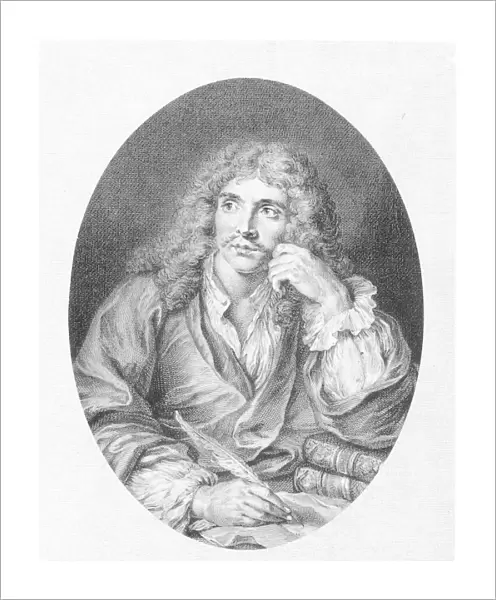 MOLIERE (1622-1673). Pseudonym of Jean Baptiste Poquelin. French actor and playwright. Copper engraving after an oil by Charles Coypel