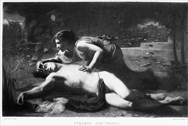 PYRAMUS AND THISBE. Engraving, French, 19th century, after the painting by Francois Alfred Delobbe, 1875