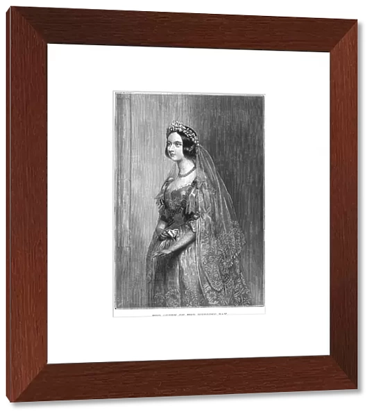 QUEEN VICTORIA (1819-1901). Queen of Great Britain, 1837-1901. In her wedding dress: wood engraving, 19th century