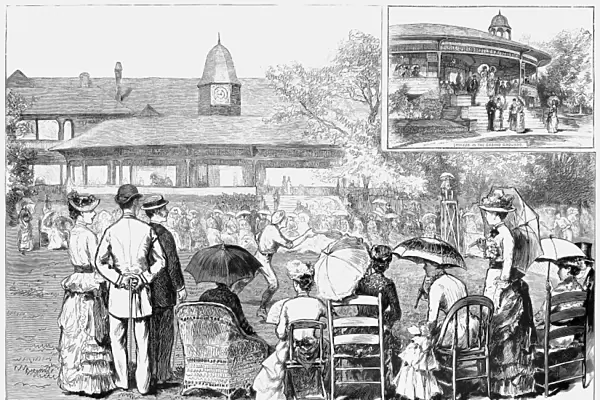 NEWPORT: LAWN TENNIS, 1882. Lawn-Tennis Tournament at Newport. Wood engraving, American. 1882, after C. D. Weldon
