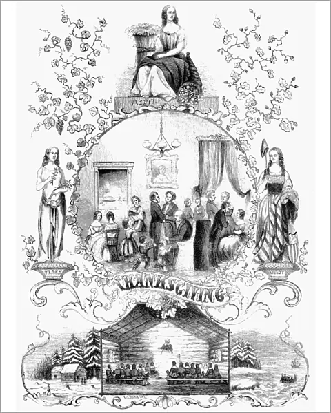 THANKSGIVING, 1852. Wood engraving, American, 1852