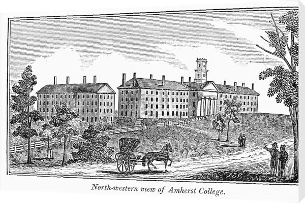 AMHERST COLLEGE, 1839. Northwestern view of Amherst College, established 1821 at Amherst, Massachusetts. Wood engraving, 1839