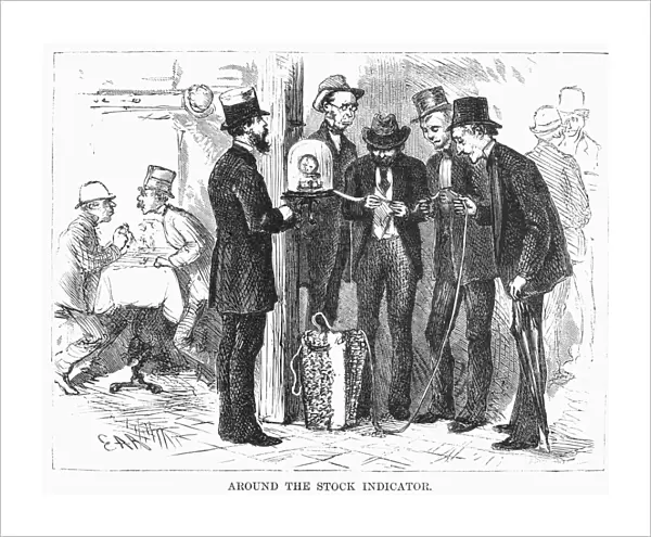 BANK PANIC, 1873. Investors gathering around a ticker tape machine on Wall Street during the panic of 1873. Wood engraving from an American newspaper of October 1873