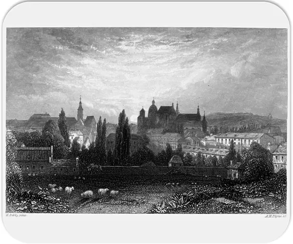 GERMANY: aCHEN. View of Aachen, Germany. Steel engraving, c1850, by Albert Henry Payne