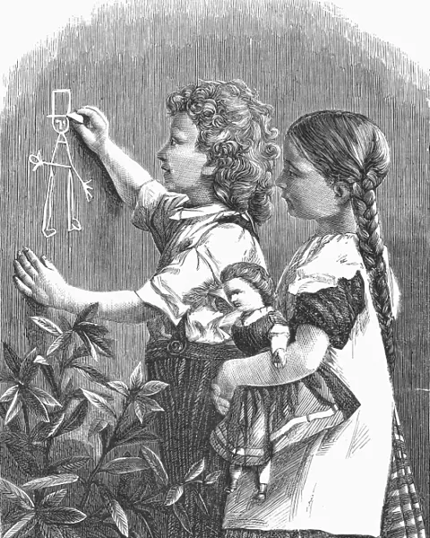 ARY SCHEFFER (1795-1858). French (Dutch-born) painter. Scheffer in his childhood, making his first attempt at drawing, observed by his cousin. Wood engraving, American, c1870