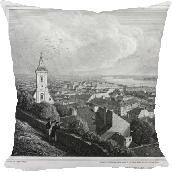 BRATISLAVA CASTLE, 1823. View from Bratislava (Pressburg) Castle, Slovakia. Steel engraving, 1823