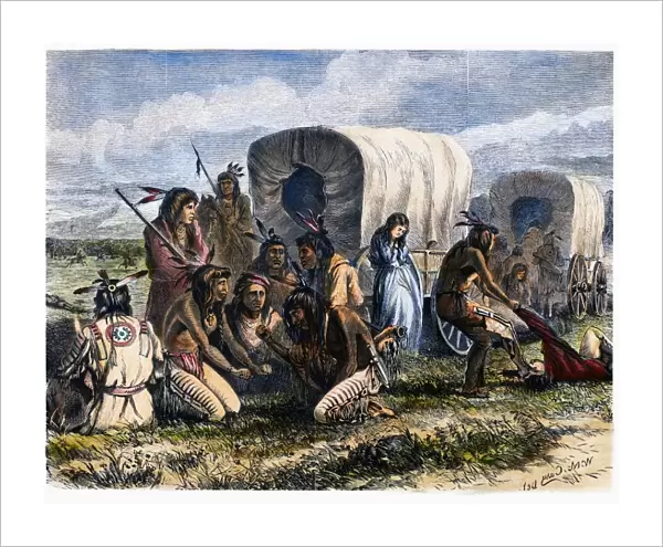 NATIVE AMERICANS: GAMBLING, 1870. Native Americans gambling for the possession of a captive female settler. Wood engraving, American, 1870, after William de la Montagne Cary