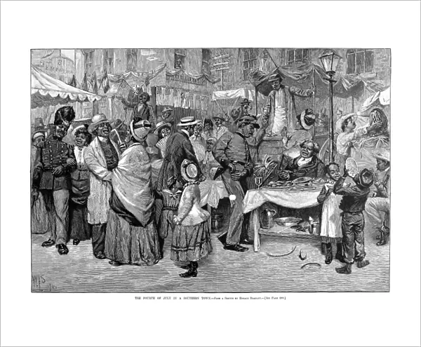 FOURTH OF JULY, 1888. African Americans celebrating the Fourth of July in a Southern town. Line engraving, 1888, after a sketch by Horace Bradley