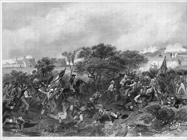 BATTLE OF MONMOUTH, 1778. The Battle of Monmouth, New Jersey, 28 June 1778. Steel engraving, American, 1859, after a painting by Alonzo Chappel