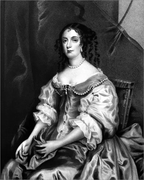 CATHERINE OF BRAGANZA (1638-1705). Portuguese queen of Charles II of England. Line engraving after a painting, c1670, by Sir Peter Lely