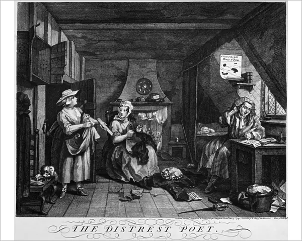 HOGARTH: POET, 1740. The Distrest Poet. Etching and engraving by William Hogarth