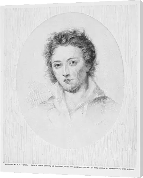 PERCY BYSSHE SHELLEY (1792-1822). English poet. Wood engraving, late 19th century, after the painting, 1819, by Amelia Curran