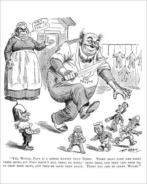 From the cartoon series Willie and His Papa, by Frederick Burr Opper, which appeared in William Randolph Hearsts New York Journal, 1900-01, depicting President William McKinley as the captive of the trusts and of Senator Mark Hanna (Nursie)