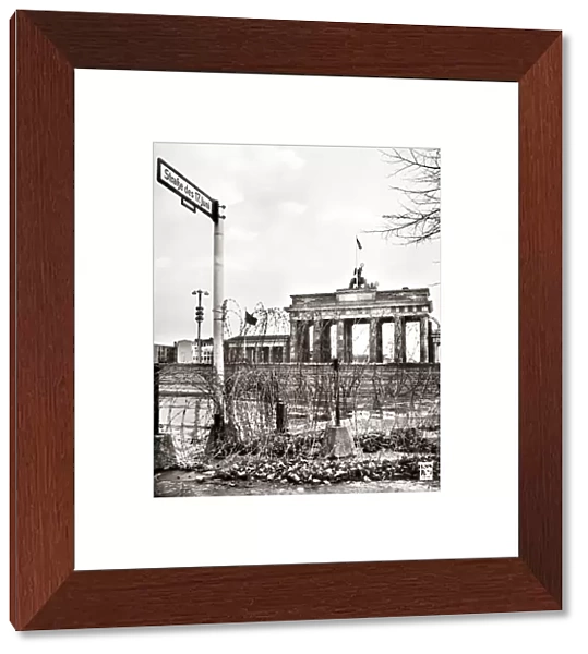 GERMANY: BERLIN, c1961. The Brandenburg Gate with barbed wire in the foreground. Photographed c1961