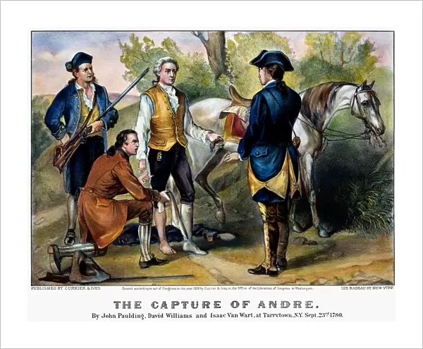 The capture of Major John Andre in 1780. Lithograph, 1876, by Currier & Ives