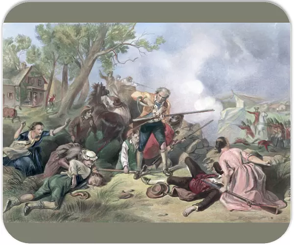 First Blow for Liberty (Lexington  /  Concord). Colored engraving by A. H. Ritchie, 19th century