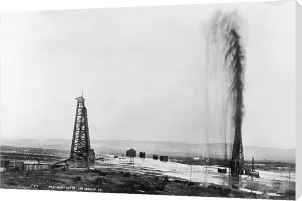 The great gusher at the Lakeview oil well in Kern County, California. Photographed in April 1910