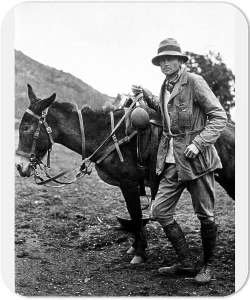 American explorer, teacher, and politician. Photographed at Pampaconas, Peru, near the end of the 1911 expedition that led to the discovery of the ruins at Machu Picchu