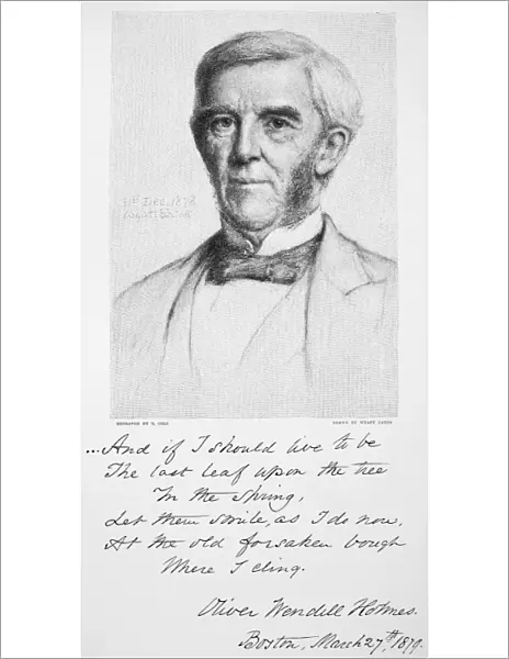 (1809-1894). American physician and man of letters. Wood engraving after a drawing by Wyatt Eaton, American, 1879