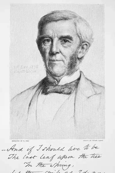 (1809-1894). American physician and man of letters. Wood engraving after a drawing by Wyatt Eaton, American, 1879