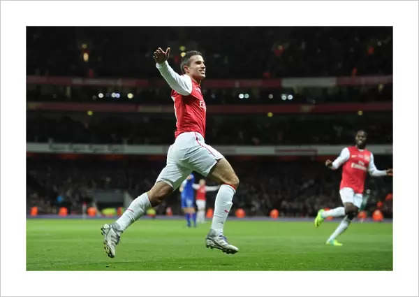 Robin van Persie's Thrilling Goal Celebration: Arsenal's Victory Moment Against Everton, Premier League 2011-12