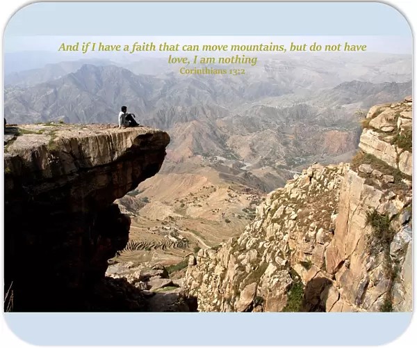 Man sitting on a rock in Halmlam, Halmlam, Yemen