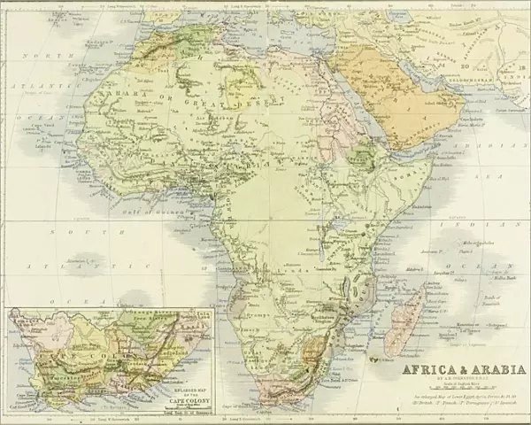19th century map of Africa and Arabia. Engraved and printed in 1869 by W. &A. K. Johnston
