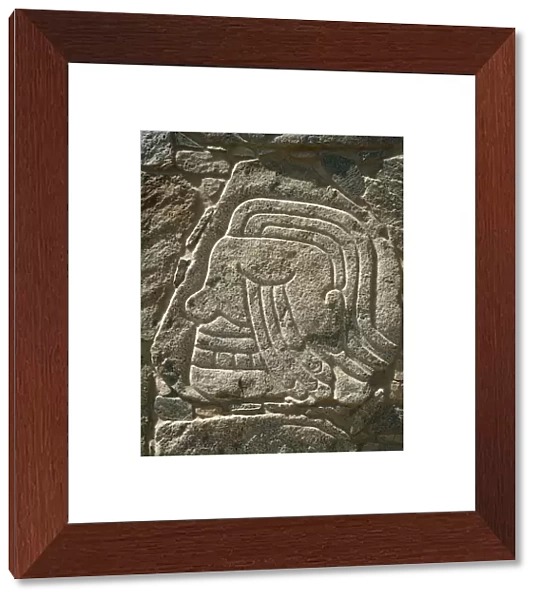 Peru, Cerro Sechin, stone stele with relief depicting severed head, Chavin style, Pre-Inca civilization