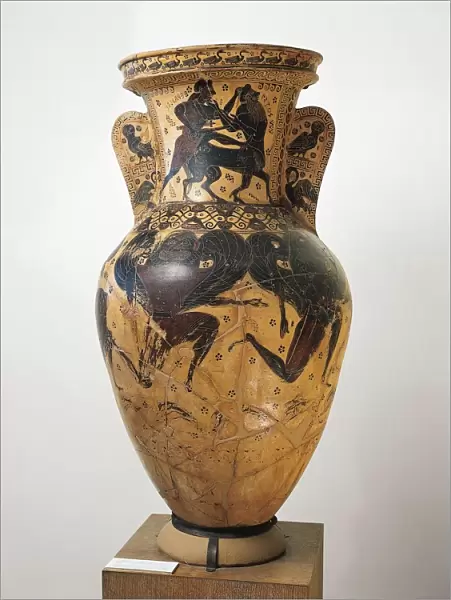 Protoattic Amphora, depicting Heracles and the centaur Nessus, by the Nettos Painter, black-figure pottery